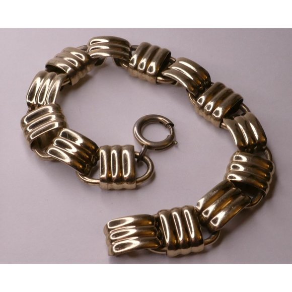 Vintage Signed Napier Gold Plated Sterling Ring Construction Link Bracelet - Picture 8 of 12